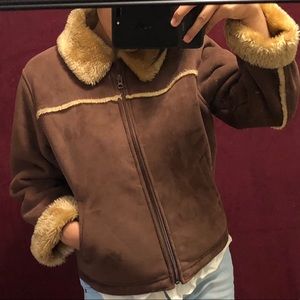 Faux fur lined suede jacket